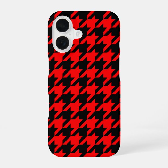 Coque iPhone 16 Carreaux Pied-de-Poule Rouge et Noir (Verso)