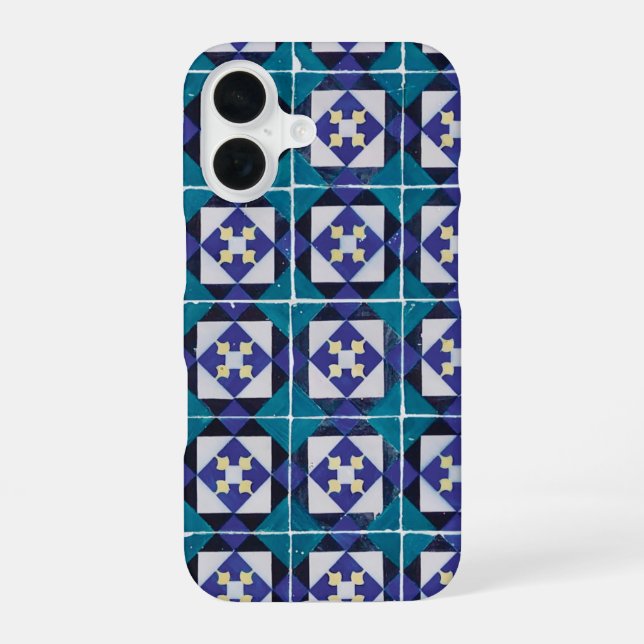 Coque iPhone 16 Carreaux portugais - Azulejo Diamond géométrique (Verso)