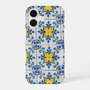 Coque iPhone 16 Carreaux portugais - Azulejo Motif bleu et jaune