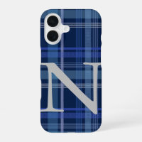 Carreaux Tartan Bleu Marine Monogramme Rétro Migno