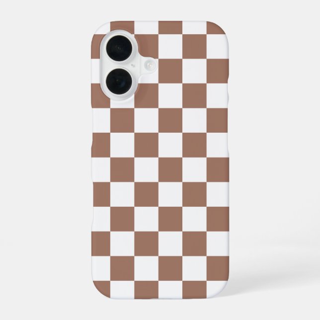Coque iPhone 16 Carrés Checker mocha brun blanc géométrique rétro (Verso)