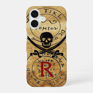 COQUE iPhone 16 CARTE AU TRÉSOR DE PIRATES ANTIQUES , CRÂNE ET ÉPÉ