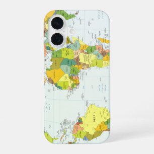 Coque iPhone 16 Carte du monde Atlas Poster Politique : Décoration