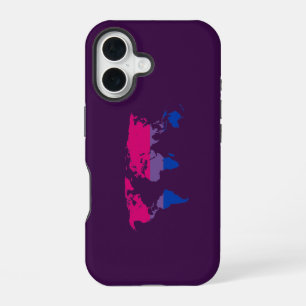 Coque iPhone 16 Carte du monde de la fierté bisexuelle