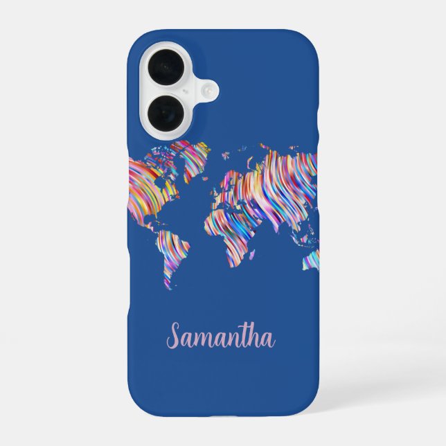 Coque iPhone 16 Carte du monde multicolore (Verso)