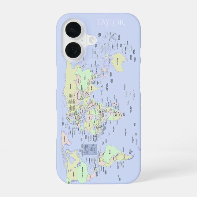 Coque iPhone 16 Carte du monde pastel – Personnalisée (Verso)