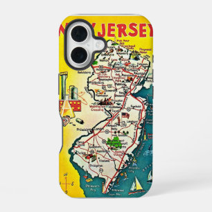 Coque iPhone 16 Carte illustrée du New Jersey