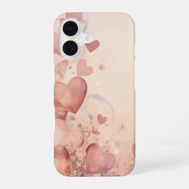Coque iPhone 16 Cascade de cœurs rose poussiéreux Abstrait Fantais (Verso)