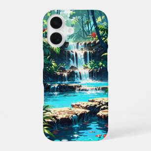 Coque iPhone 16 Cascade de la jungle d'été cachée