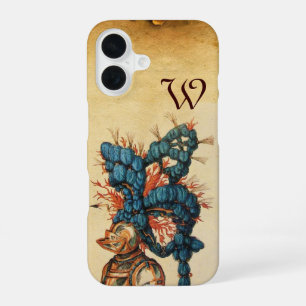 COQUE iPhone 16 CASQUE DE CHEVALIER ANTIQUE AVEC PLUMES ROUGES BLE