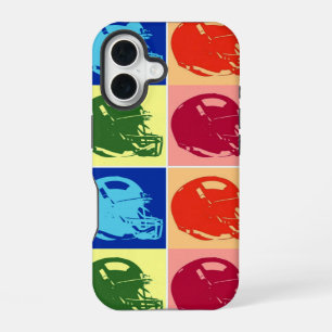 Coque iPhone 16 Casque de football Pop Art 4 couleurs