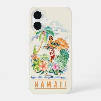 Coque iPhone 16 Casque téléphonique vintage Hawaii Travel Poster