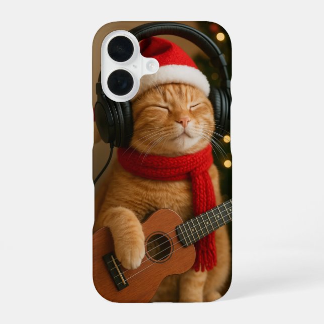 Coque iPhone 16 Cat iPhone 16 Case Playing Christmas Music (Verso)