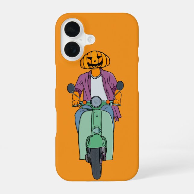 Coque iPhone 16 Cavalier Citrouille sur Scooter Menthe (Verso)