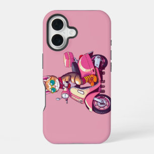 Coque iPhone 16 Cavalier de chat rose