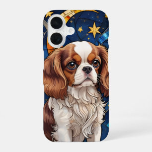 Coque iPhone 16 Cavalier King Charles Étoiles en verre satiné & Lu