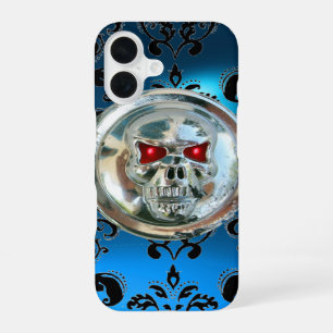 COQUE iPhone 16 CAVALIERS DE LA MORT BLACK AQUA BLEU DAMASQUE GEMM