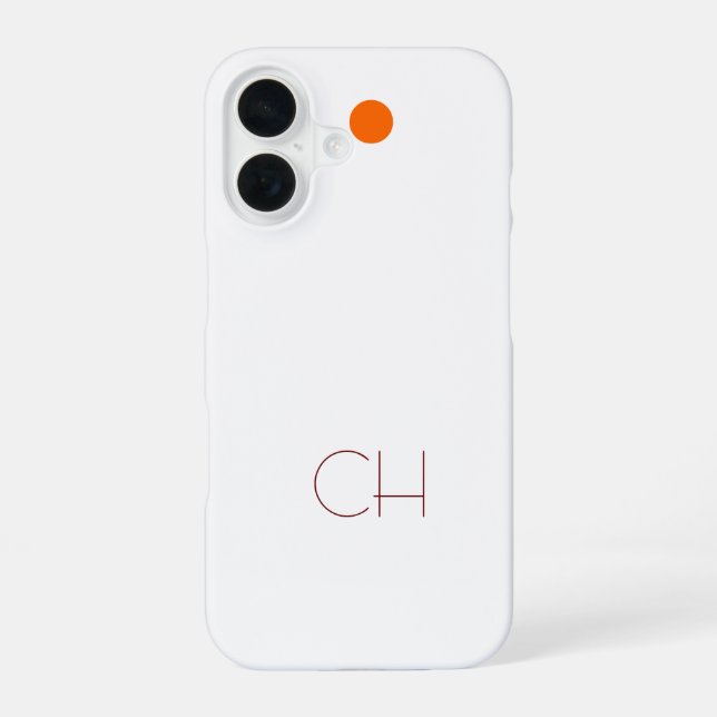 Coque iPhone 16 Cercle orange monogramme blanc (Verso)