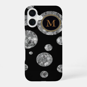 Coque iPhone 16 cercles de diamants personnalisés sur fond noir