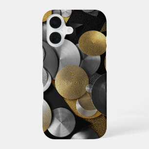 Coque iPhone 16 Cercles géométriques modernes en or et argent