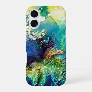 COQUE iPhone 16 CERF DANS BOIS VERT