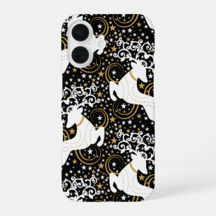 Coque iPhone 16 Cerf floral doré fleuri de Noël