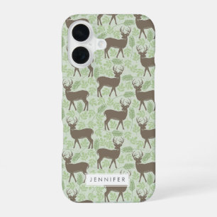 Coque iPhone 16 Cerfs sur feuilles vertes de printemps