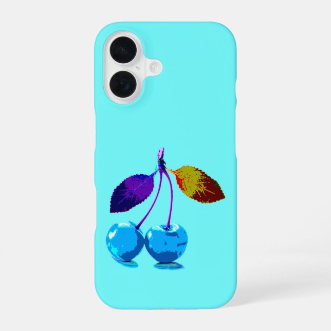 Coque iPhone 16 Cerises bleu clair vibrant  (Verso)