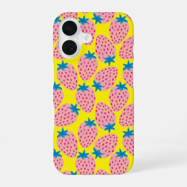 Coque iPhone 16 Champ de fraises jaune (Verso)