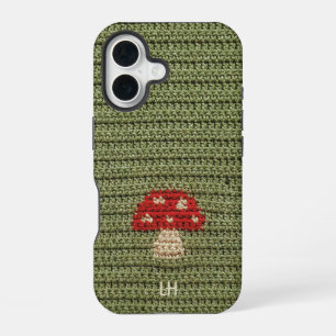 Coque iPhone 16 Champignon au Crochet Cozy Fil Personnalisé Noms I