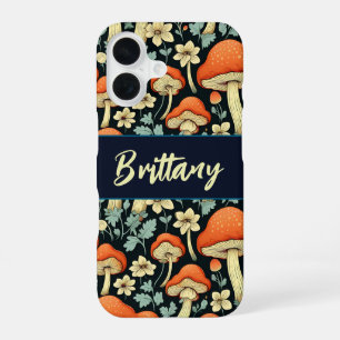 Coque iPhone 16 Champignons Rétro Fleurs Vintage Personnalisés