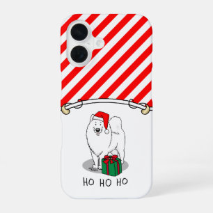 Coque iPhone 16 Chapeau de Père Noël de Noël Chien Samoyède Mignon
