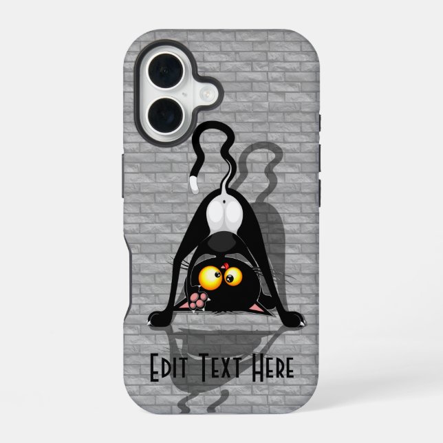 Coque iPhone 16 Chat à l'envers Personnage de dessin animé drôle (Verso)