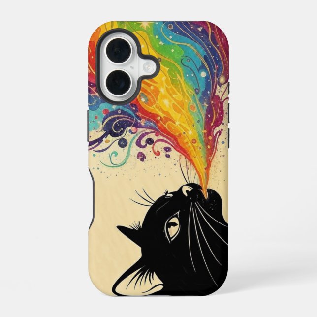 Coque iPhone 16 Chat arc-en-ciel (Verso)