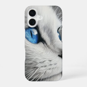 Coque iPhone 16 Chat blanc élégant avec yeux bleus - iPhone 16 Coq