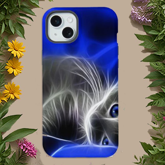 Coque iPhone 16 Chat bleu mystique abstrait lumineux (Créateur téléchargé)