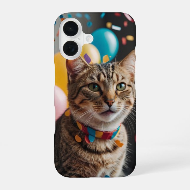 Coque iPhone 16 Chat d'anniversaire (Verso)