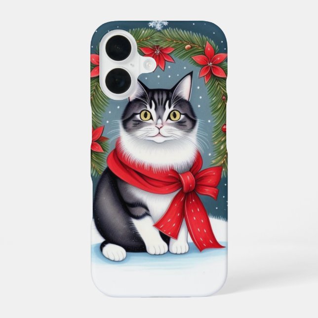 Coque iPhone 16 Chat de Noël (Verso)
