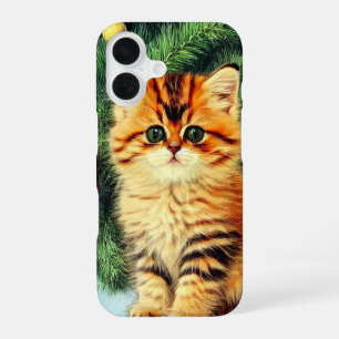 Coque iPhone 16 Chat de Noël vintage