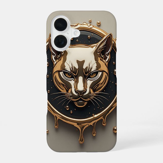 Coque iPhone 16 Chat doré Luxueux portrait🐈 (Verso)