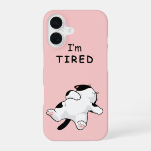Coque iPhone 16 Chat drôle "Je suis fatigué" endormi