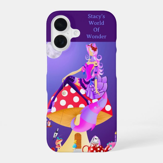 Coque iPhone 16 Chat du Cheshire sur Champignon  (Verso)