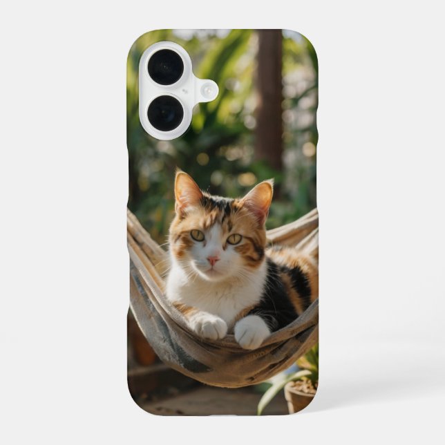 Coque iPhone 16 Chat endormi dans un hamac (Verso)