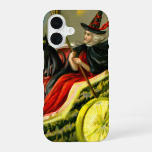Coque iPhone 16 Chat et sorcière vintage d'Halloween noir