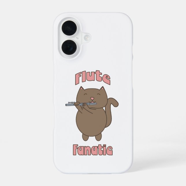 Coque iPhone 16 Chat fanatique de la flûte rose (Verso)