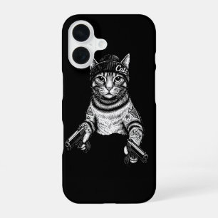 Coque iPhone 16 Chat Gangster Tatoué Art Kitty Streetwear Cool