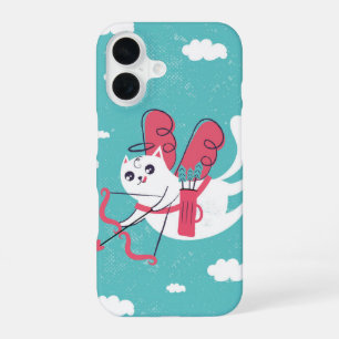 Coque iPhone 16 Chat Kitty Amour Céleste Cupidon Volant