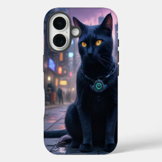 Coque iPhone 16 Chat kitty futuriste rétro