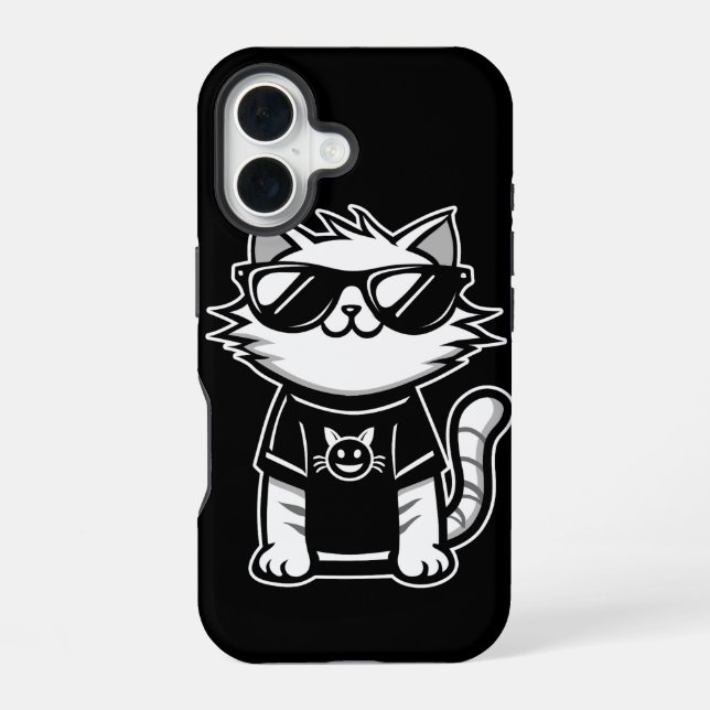 Coque iPhone 16 Chat le plus froid avec lunettes de soleil Noir (Verso)