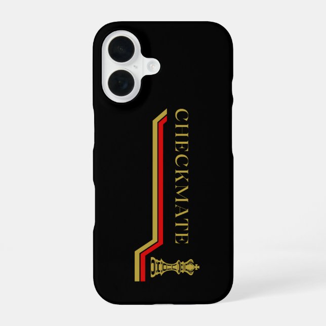 Coque iPhone 16 Chat matchs jeu d'échecs noir or rouge (Verso)